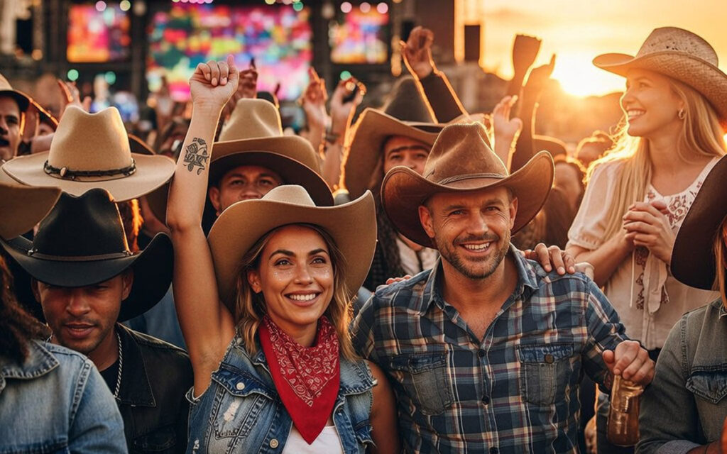 friends having fun at a country music festival